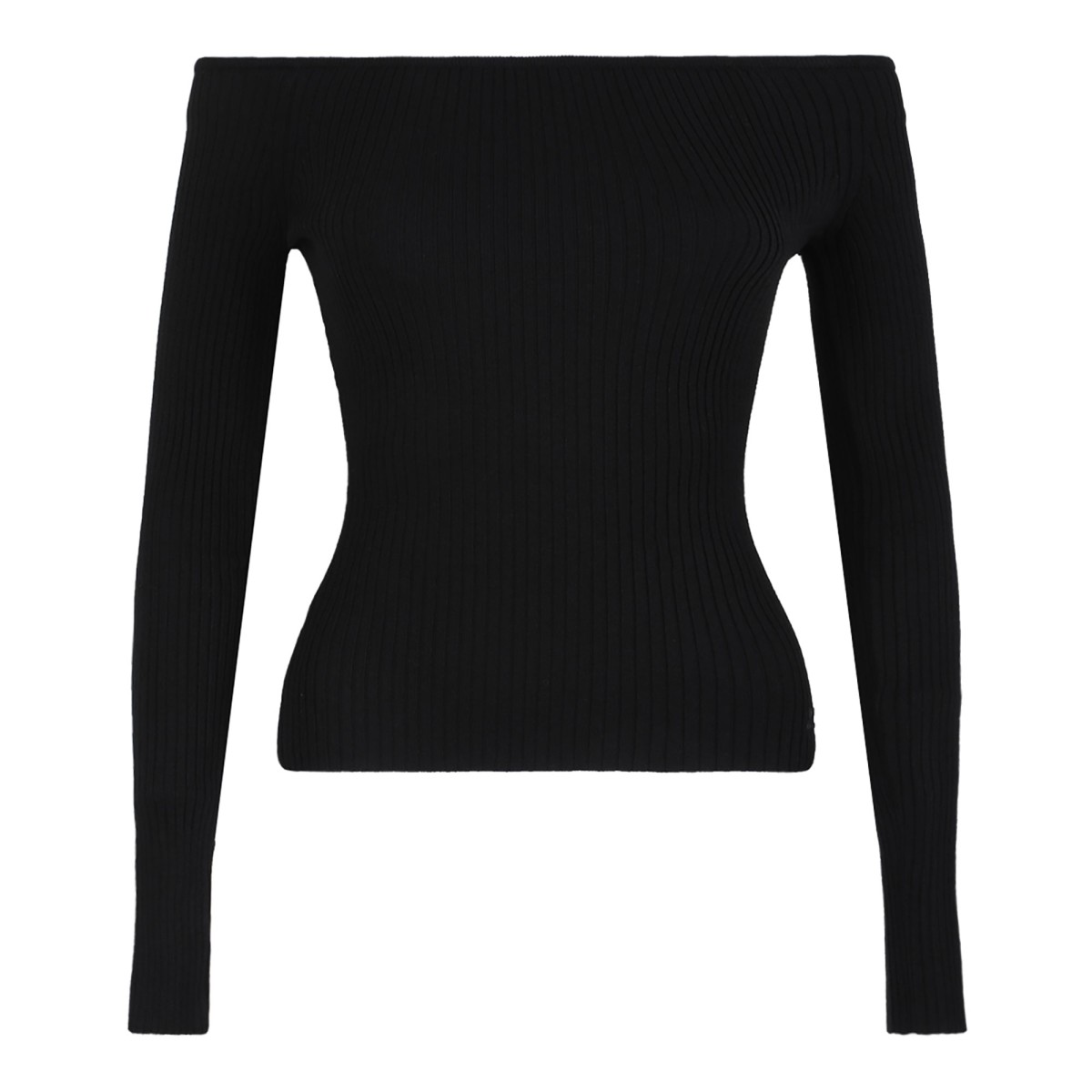 Black Off-Shoulder Rib Knit Top