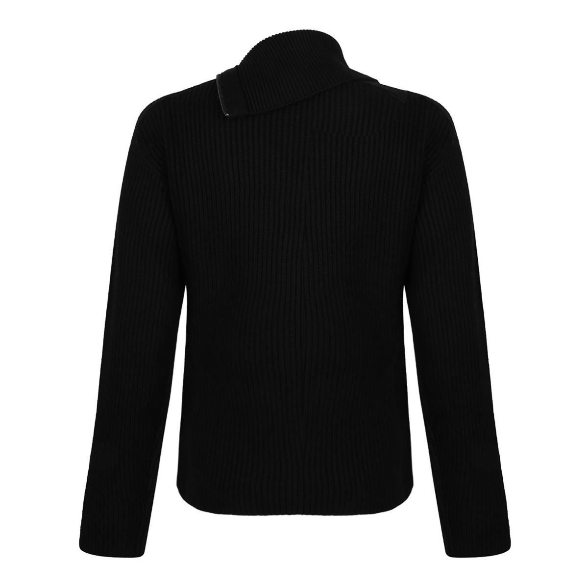 Black Ribbed Wool Sweater With Asymmetric Collar