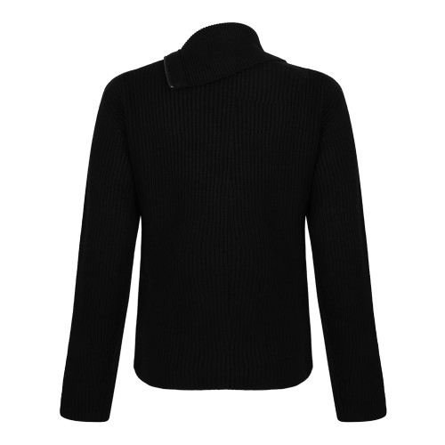 Black Ribbed Wool Sweater With Asymmetric Collar