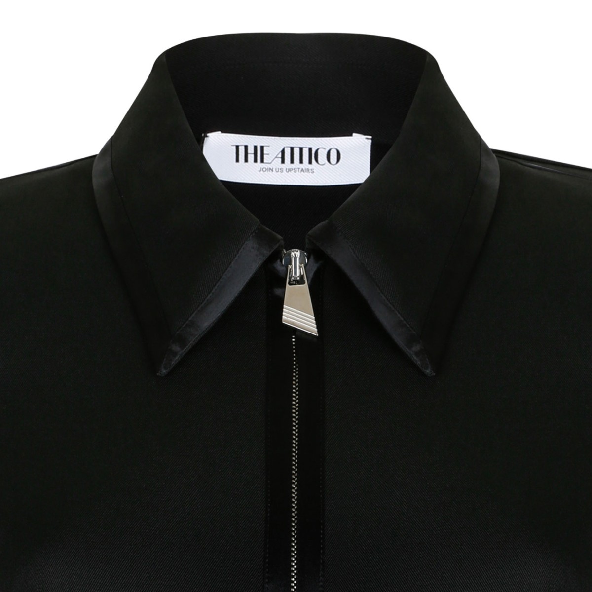 Black Zip-Front Mini Shirt Dress