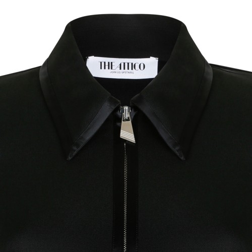 Black Zip-Front Mini Shirt Dress