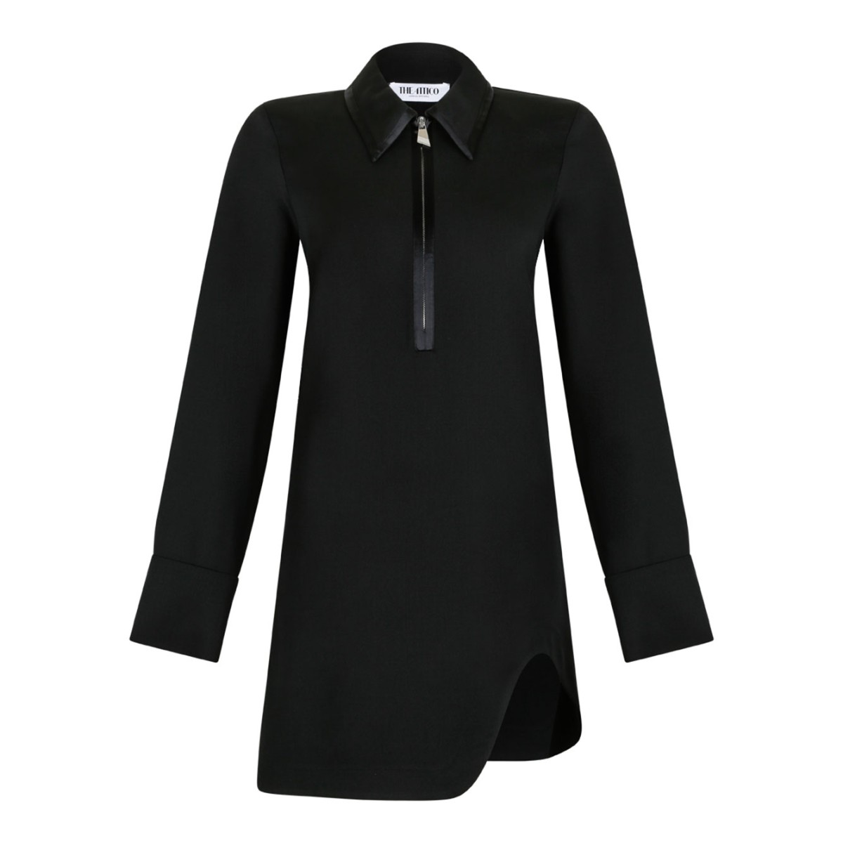 Black Zip-Front Mini Shirt Dress