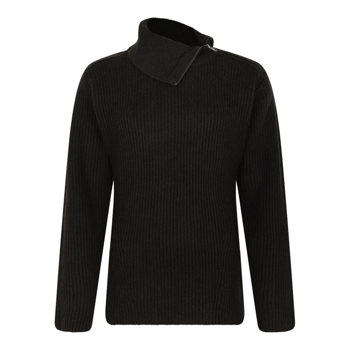 Brown Ribbed Wool Sweater with Asymmetric Collar