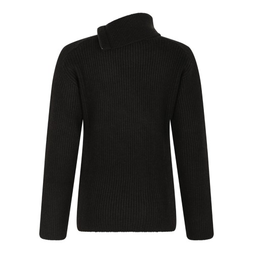 Brown Ribbed Wool Sweater with Asymmetric Collar