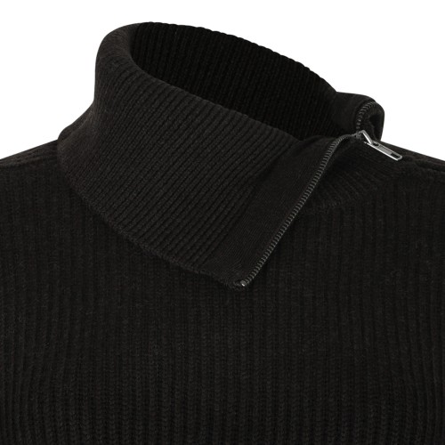 Brown Ribbed Wool Sweater with Asymmetric Collar