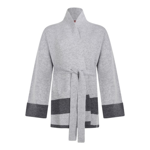 Light Grey and Grey Belted Cardigan