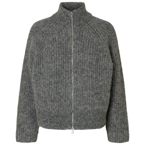 Medium Grey Melange Cardigan With Front Zip