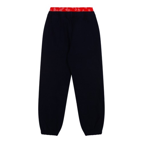 Navy Blue and Red Cotton Track Pants