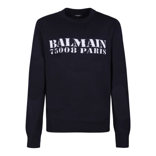 Navy Blue Logo Intarsia Knit Jumper