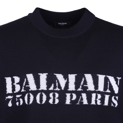 Navy Blue Logo Intarsia Knit Jumper