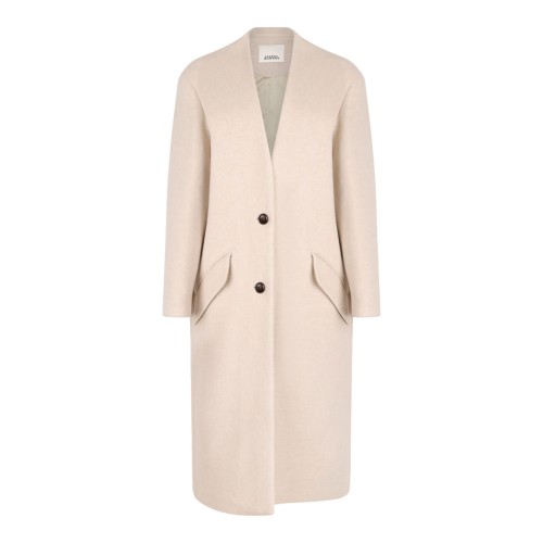 Ecru Florane Wool Blend Long Coat