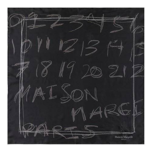 Graphite Scribbled Numerical Silk Foulard