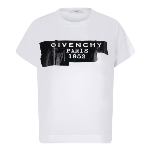 White Cotton T-Shirt with Givenchy Tape