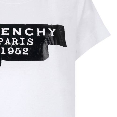 White Cotton T-Shirt with Givenchy Tape