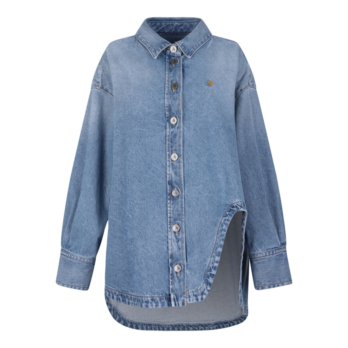 Sky Blue Asymmetric Hem Denim Shirt