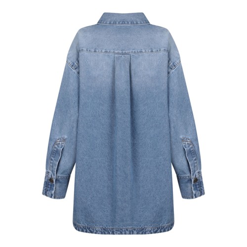 Sky Blue Asymmetric Hem Denim Shirt