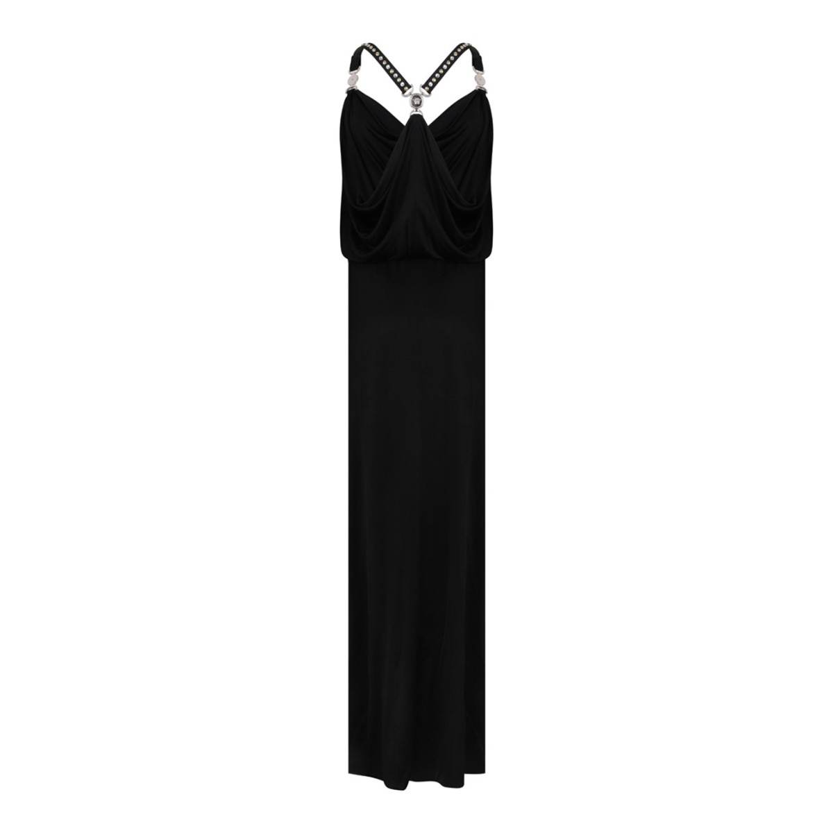 Black Viscose Jersey Ruffled Dress