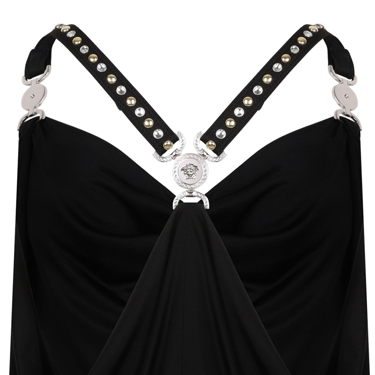 Black Viscose Jersey Ruffled Dress