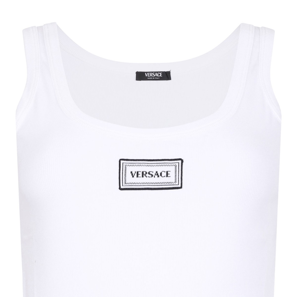 White Stretch Ribbed Cotton Tank Top