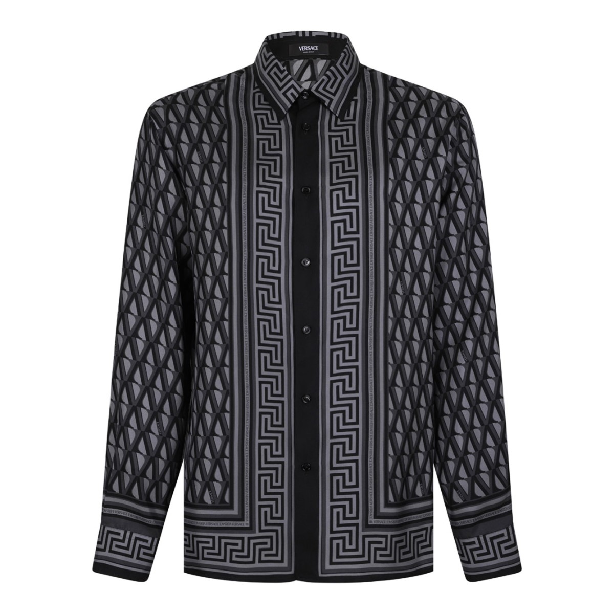 Black and Grey Printed Silk Twill Regular Shirt