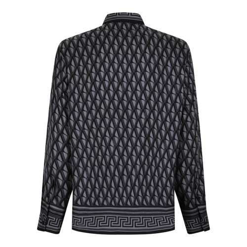 Black and Grey Printed Silk Twill Regular Shirt 2