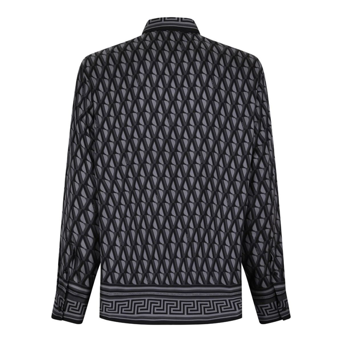 Black and Grey Printed Silk Twill Regular Shirt