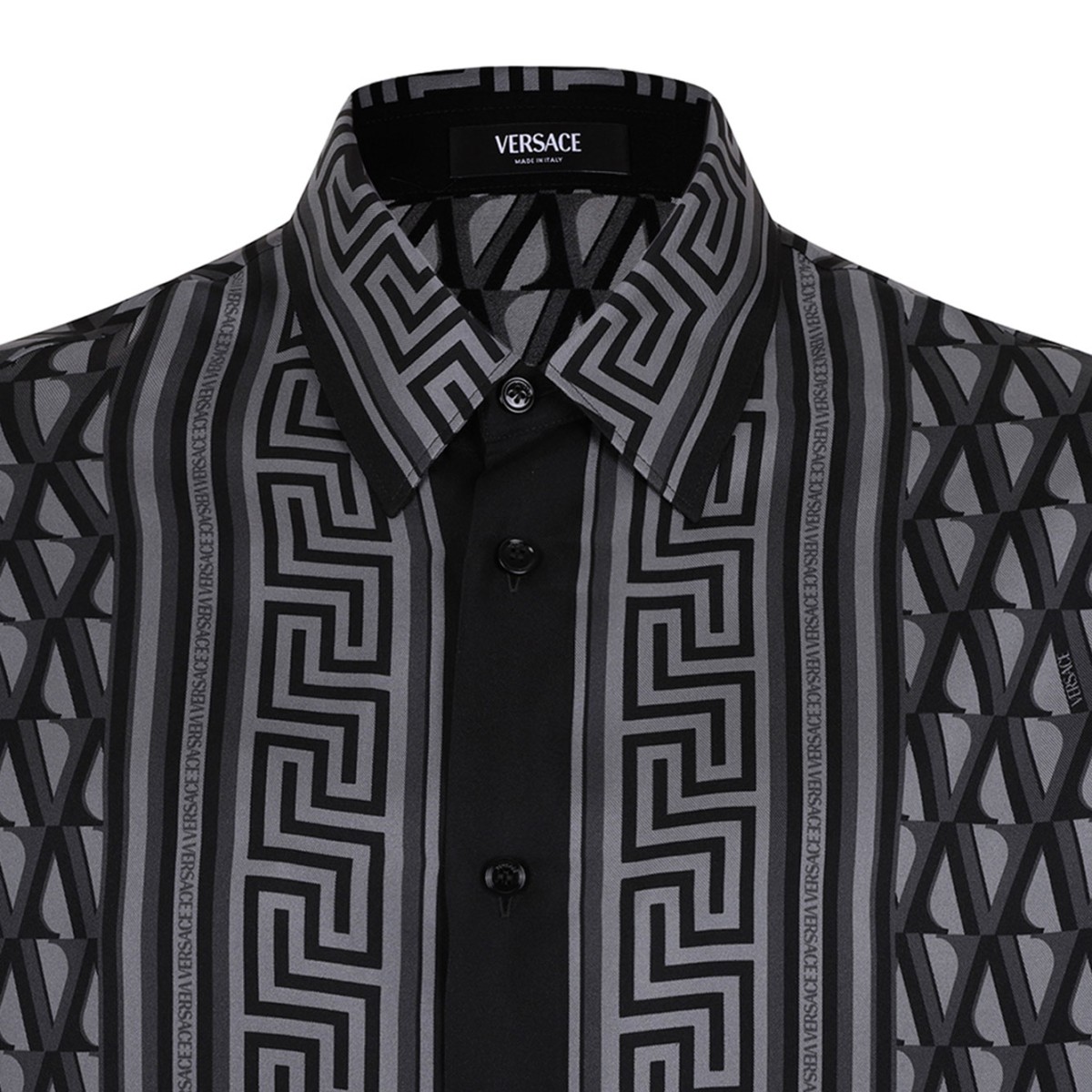 Black and Grey Printed Silk Twill Regular Shirt