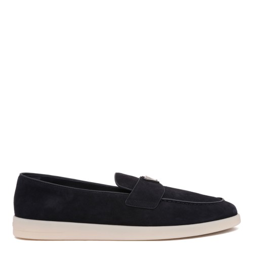 Midnight Blue Triangle Logo Suede Loafers