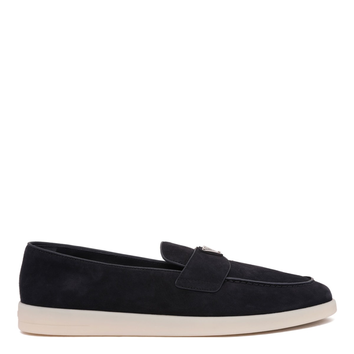 Midnight Blue Triangle Logo Suede Loafers