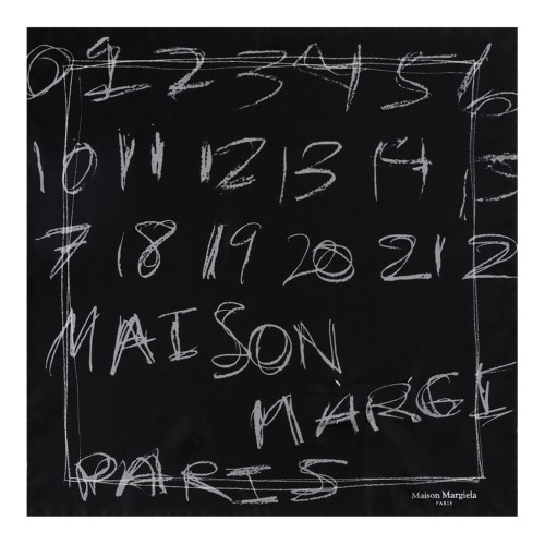 Black Scribbled Numerical Silk Foulard