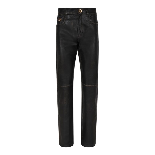 Black Distressed Leather Trousers
