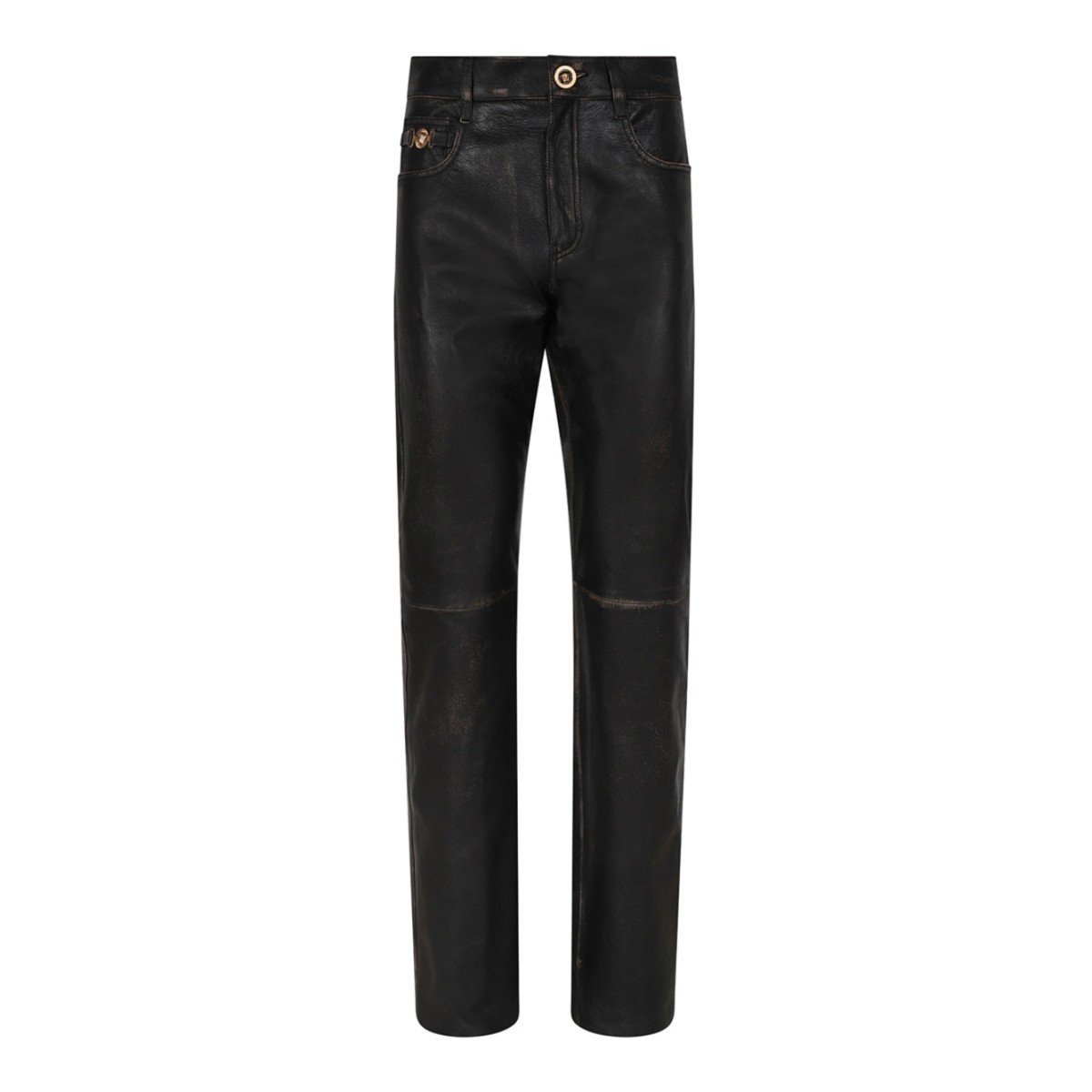 Black Distressed Leather Trousers