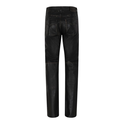 Black Distressed Leather Trousers