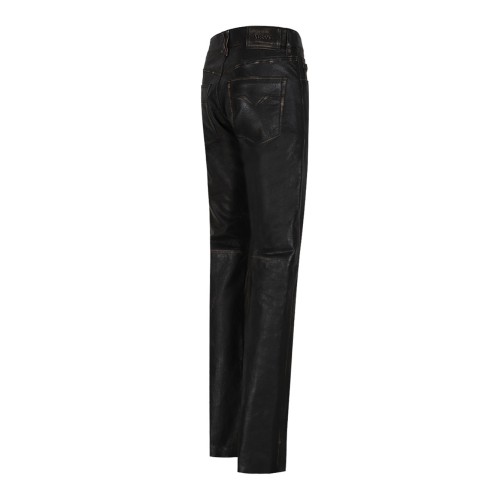 Black Distressed Leather Trousers