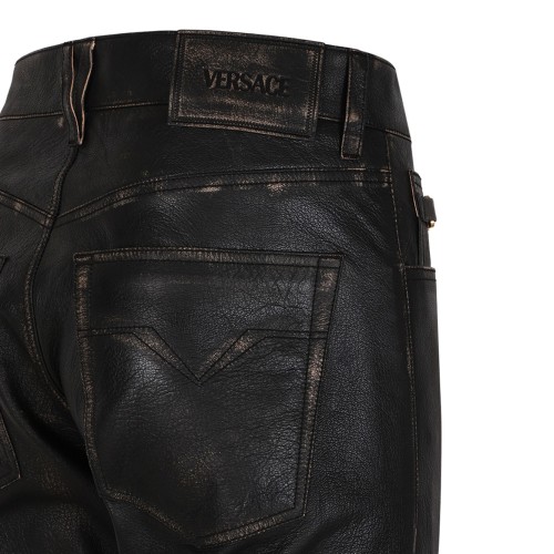 Black Distressed Leather Trousers