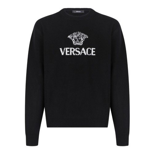 Black Intarsia Cashmere Knit Sweater