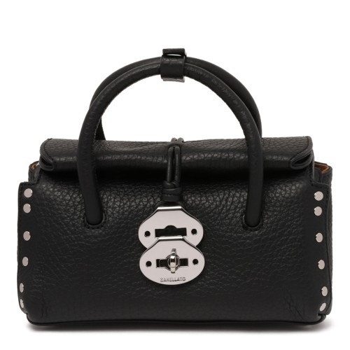 Black Hammered Leather Dotta Baby Bag