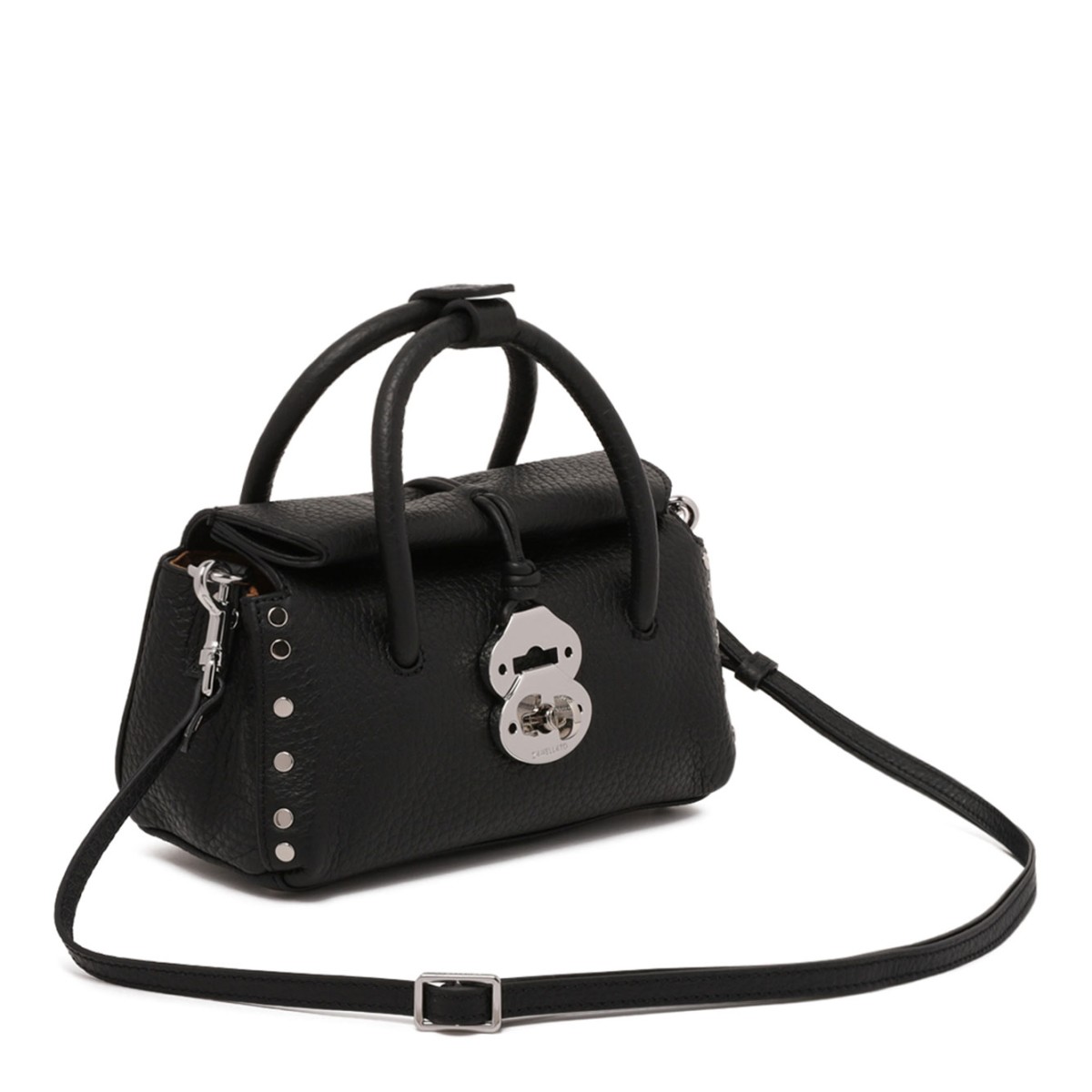 Black Hammered Leather Dotta Baby Bag