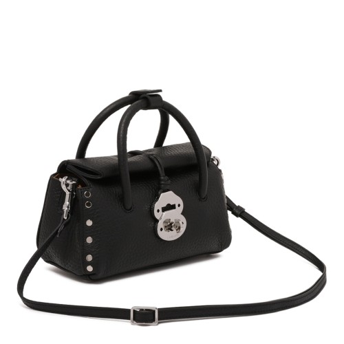 Black Hammered Leather Dotta Baby Bag