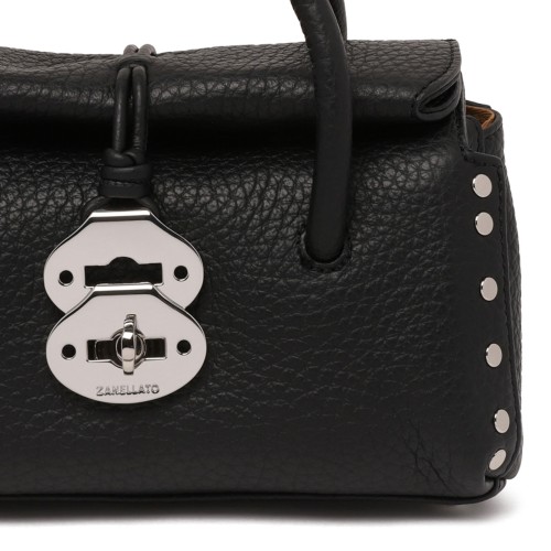 Black Hammered Leather Dotta Baby Bag