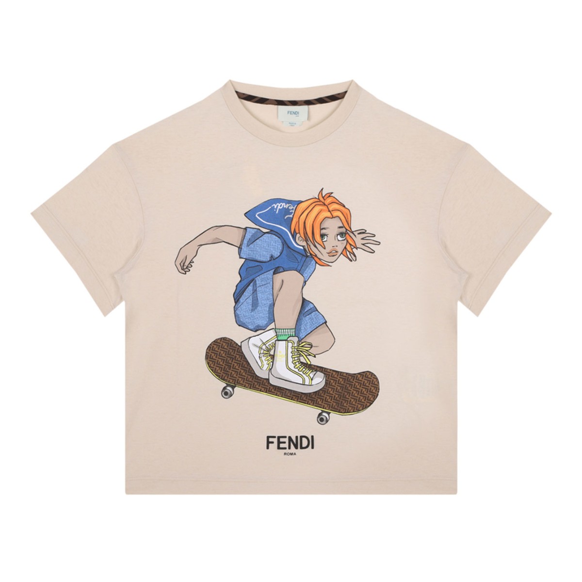 Light Beige Cotton Graphic Print T-Shirt