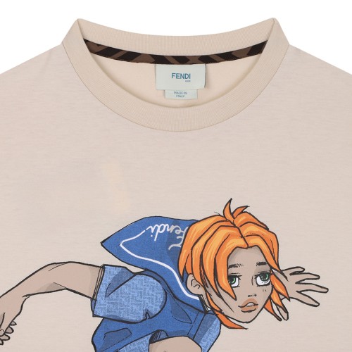 Light Beige Cotton Graphic Print T-Shirt