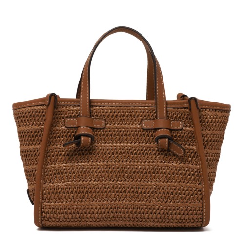 Caramel Straw Woven Mini Tote Bag