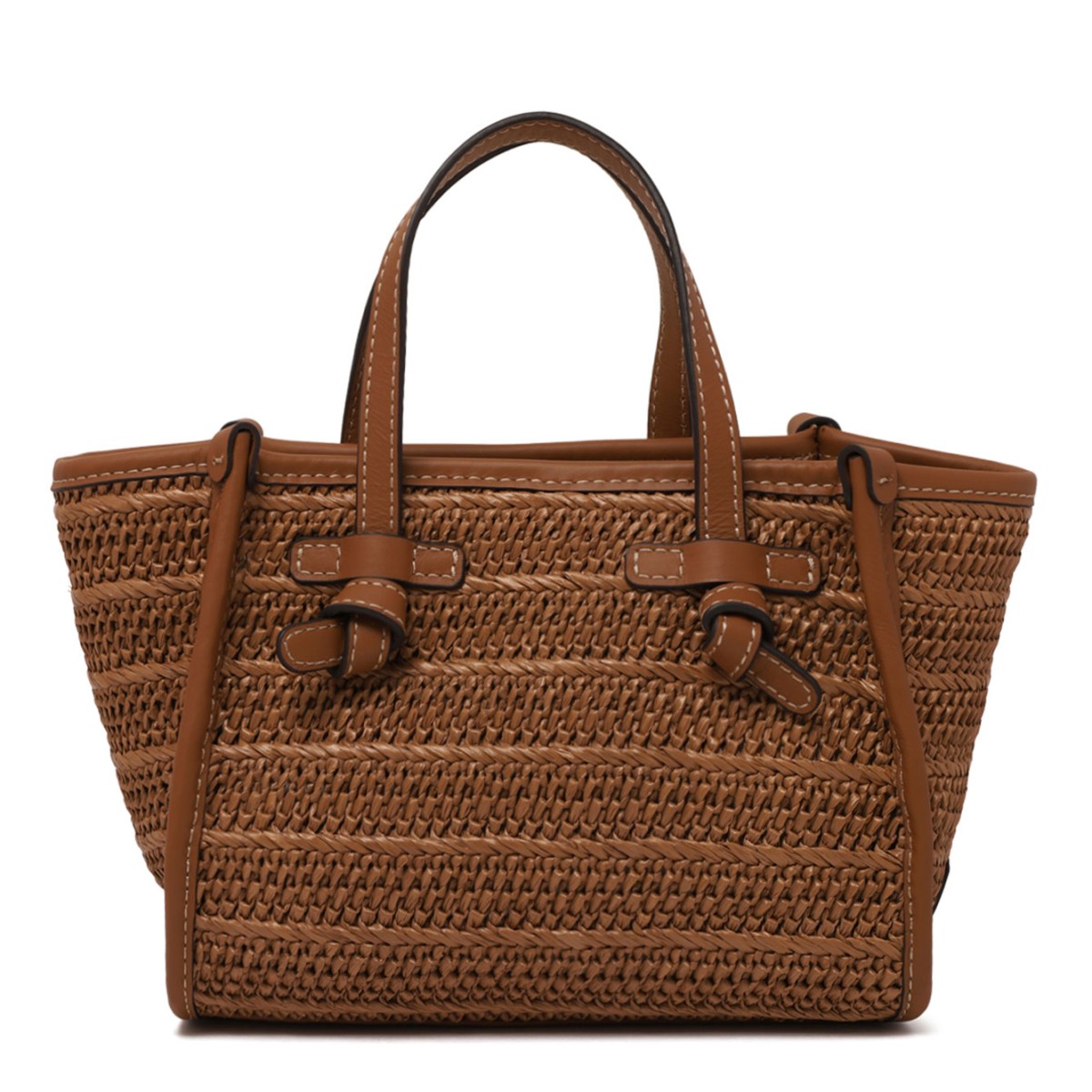 Caramel Straw Woven Mini Tote Bag