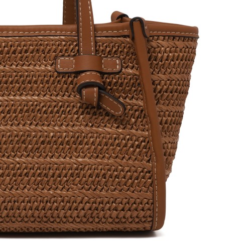 Caramel Straw Woven Mini Tote Bag