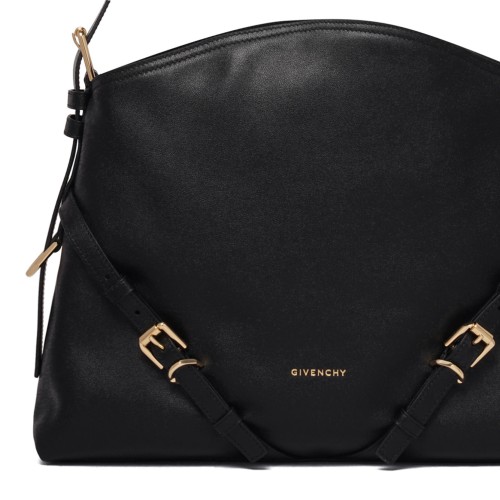 Black Voyou Medium Bag in Glossy Leather