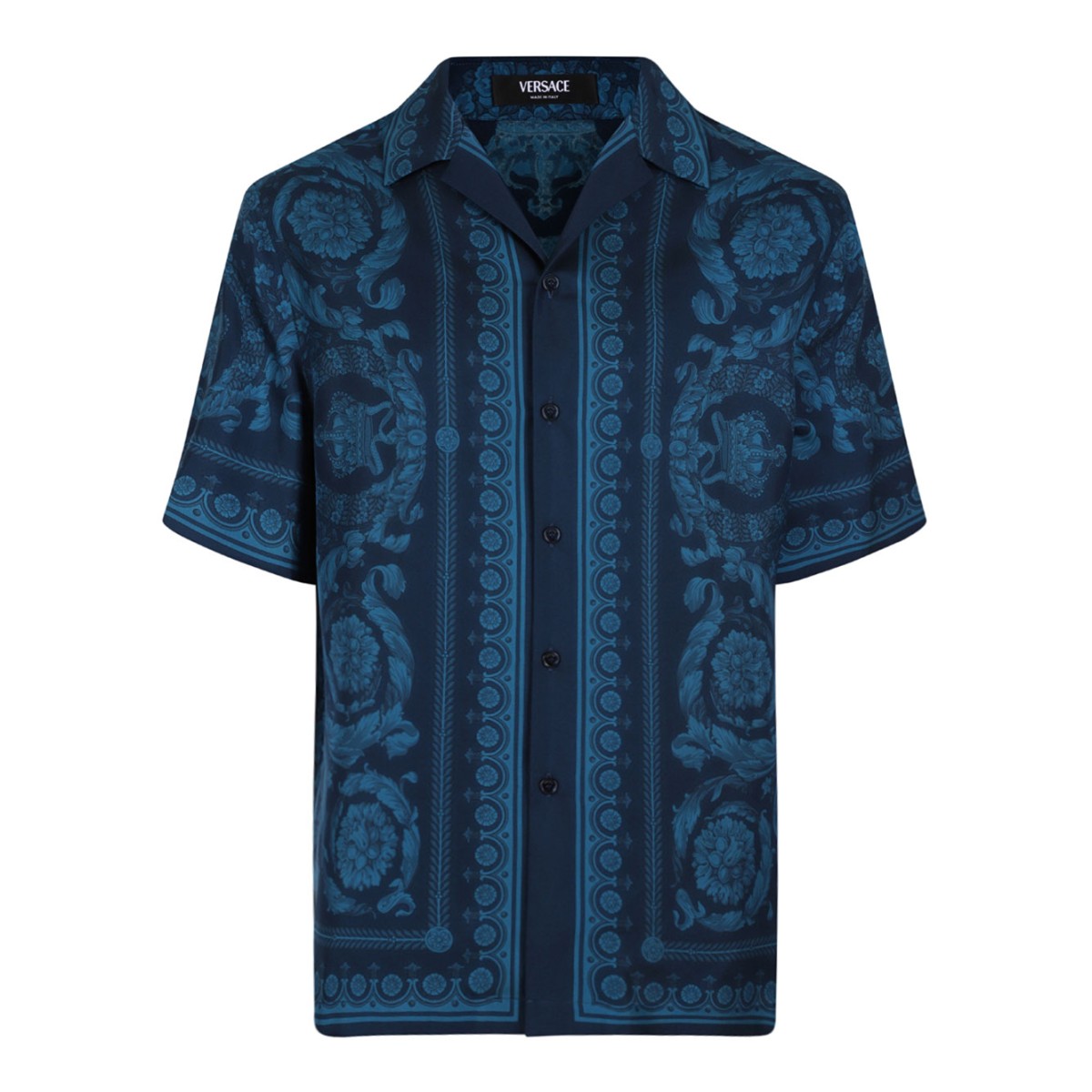 Petrol Blue Tonal Baroque Silk Shirt