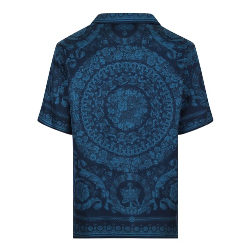 Petrol Blue Tonal Baroque Silk Shirt 2