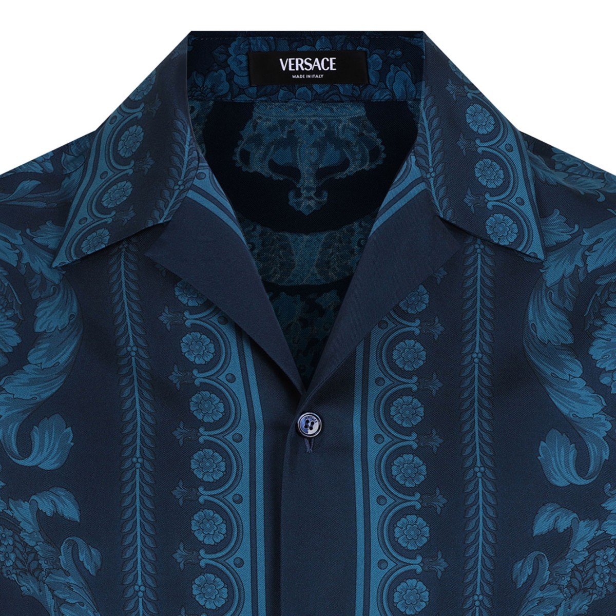 Petrol Blue Tonal Baroque Silk Shirt