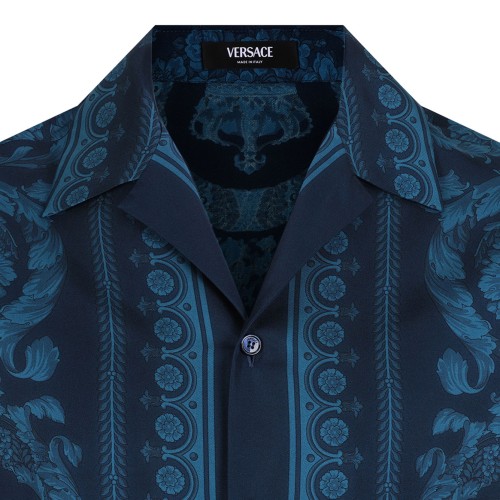 Petrol Blue Tonal Baroque Silk Shirt